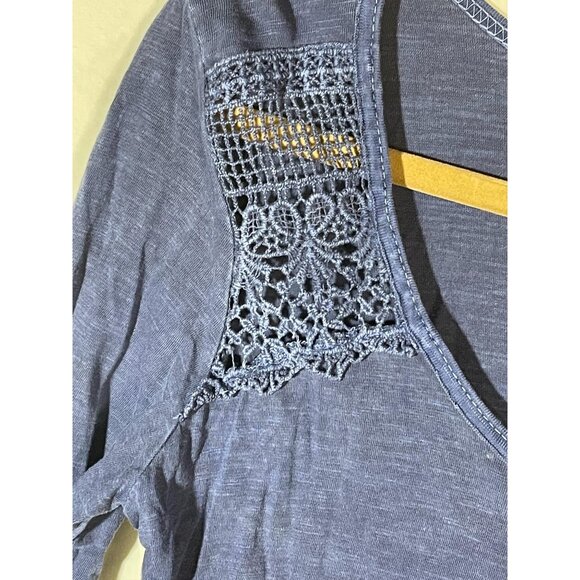 Bongo long sleeve shirt lace buttons pleats blue cotton medium armpit to armpit - Picture 7 of 8